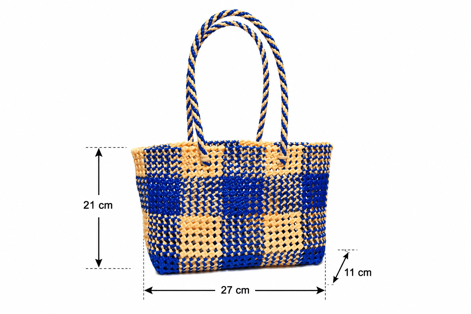 Deluxe Premium Handmade Wire Woven Bags | Traditional Plastic Wire Handbags | Reusable Shopping & Gift Bags | KMC Iyarkai Creation |Sandal Blue_Normal 3