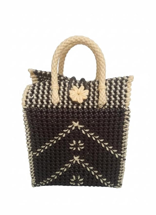 Deluxe Premium Handmade Wire Woven Bags | Traditional Plastic Wire Handbags | Reusable Shopping & Gift Bags | KMC Iyarkai Creation |Sandal Brown_Jute 2