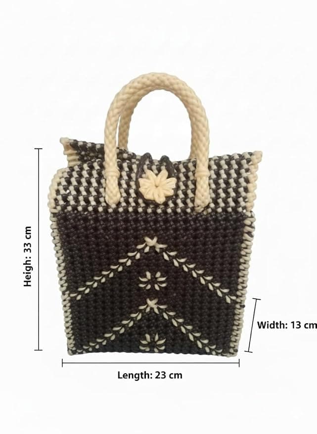Deluxe Premium Handmade Wire Woven Bags | Traditional Plastic Wire Handbags | Reusable Shopping & Gift Bags | KMC Iyarkai Creation |Sandal Brown_Jute 3