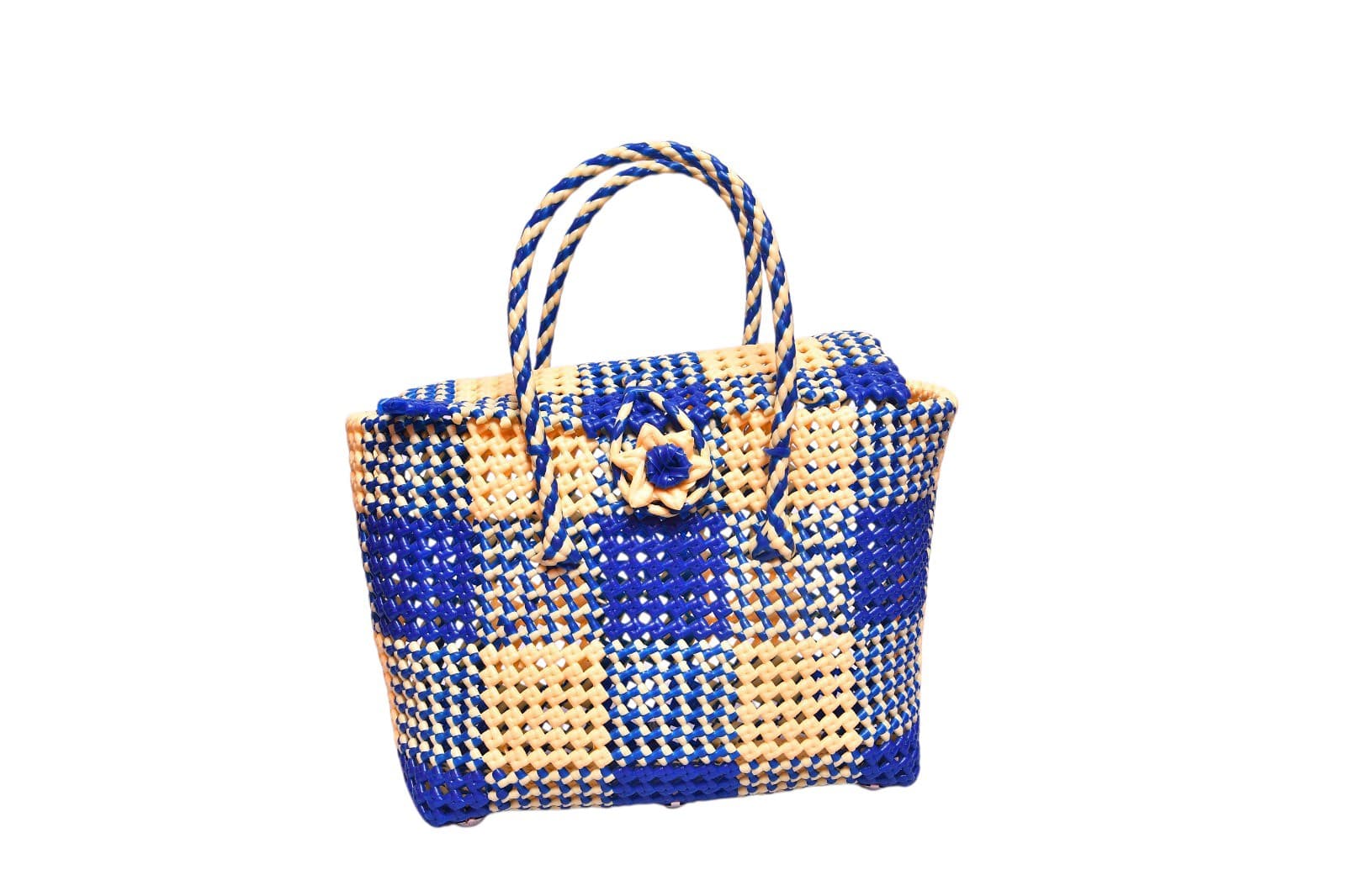Deluxe Premium Handmade Wire Woven Bags | Traditional Plastic Wire Handbags | Reusable Shopping & Gift Bags | KMC Iyarkai Creation |sandalblue_lid 2