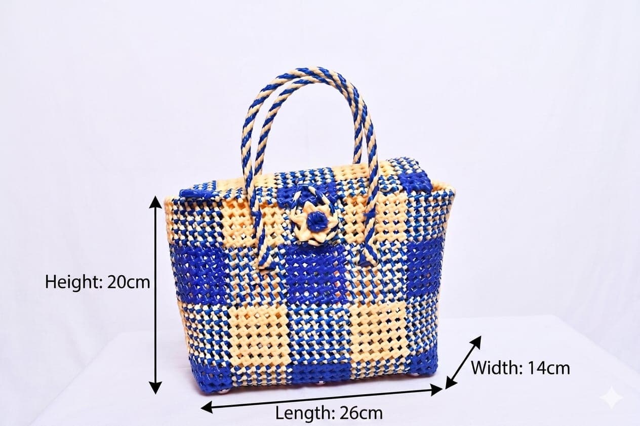 Deluxe Premium Handmade Wire Woven Bags | Traditional Plastic Wire Handbags | Reusable Shopping & Gift Bags | KMC Iyarkai Creation |sandalblue_lid 3