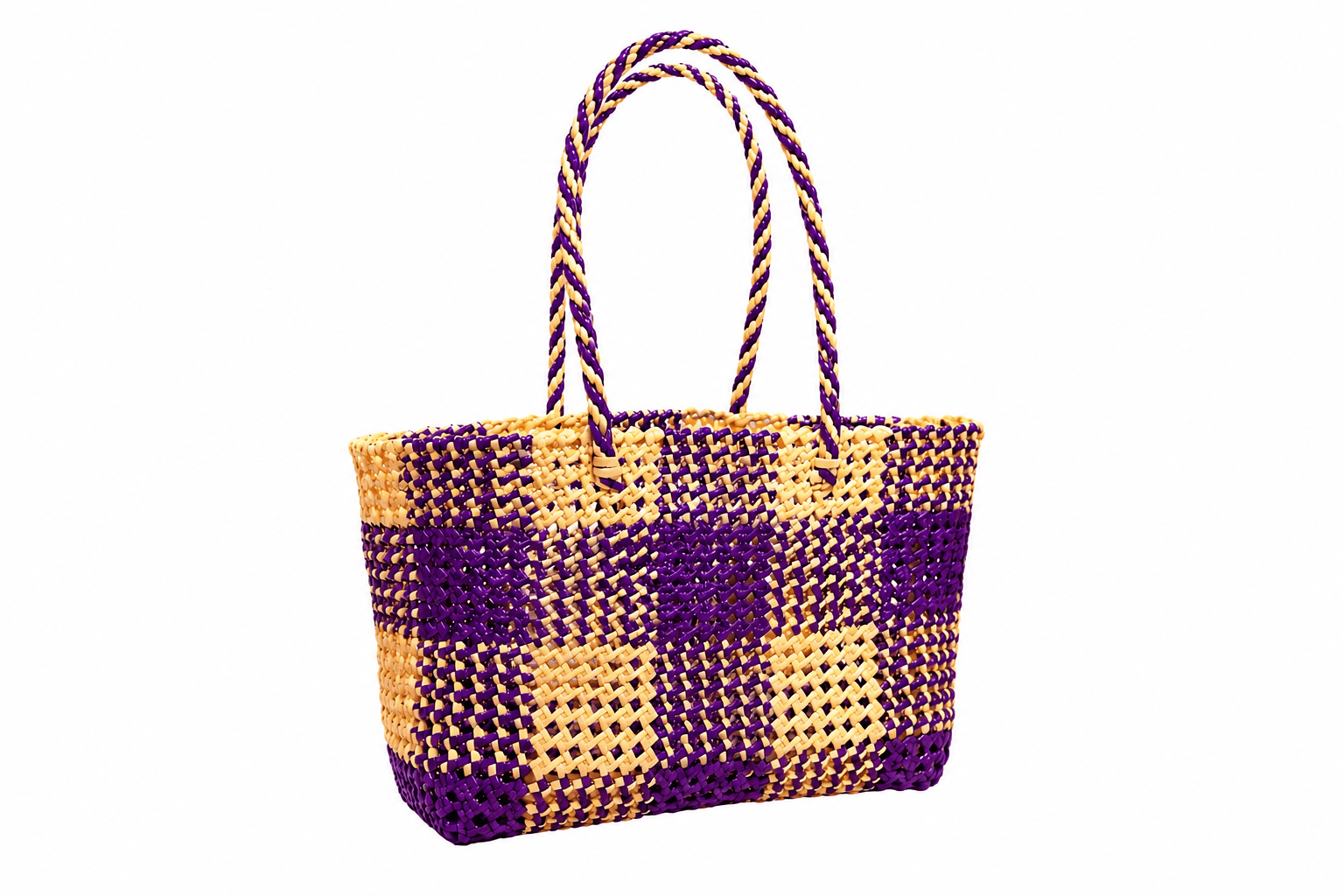 Deluxe Premium Handmade Wire Woven Bags | Traditional Plastic Wire Handbags | Reusable Shopping & Gift Bags | KMC Iyarkai Creation |Sandal purple_Normal 2