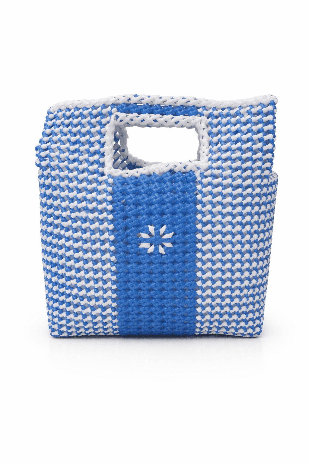 Deluxe Premium Handmade Wire Woven Bags | Traditional Plastic Wire Handbags | Reusable Shopping & Gift Bags | KMC Iyarkai Creation |Skyblue white big shopper 2