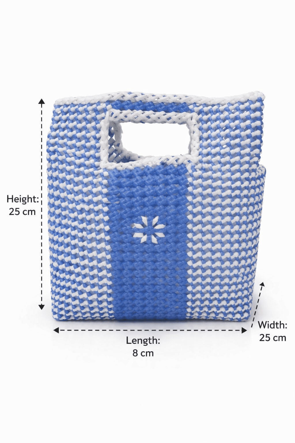 Deluxe Premium Handmade Wire Woven Bags | Traditional Plastic Wire Handbags | Reusable Shopping & Gift Bags | KMC Iyarkai Creation |Skyblue white big shopper 3