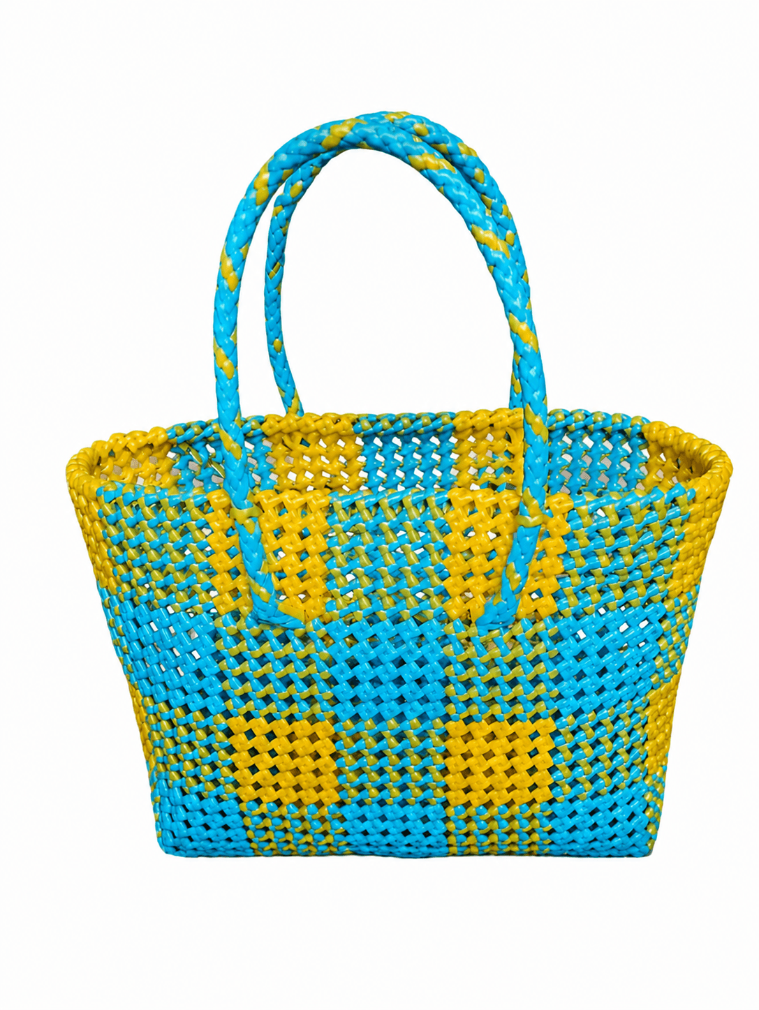 Deluxe Premium Handmade Wire Woven Bags | Traditional Plastic Wire Handbags | Reusable Shopping & Gift Bags | KMC Iyarkai Creation |Skyblue yellow_Normal 2