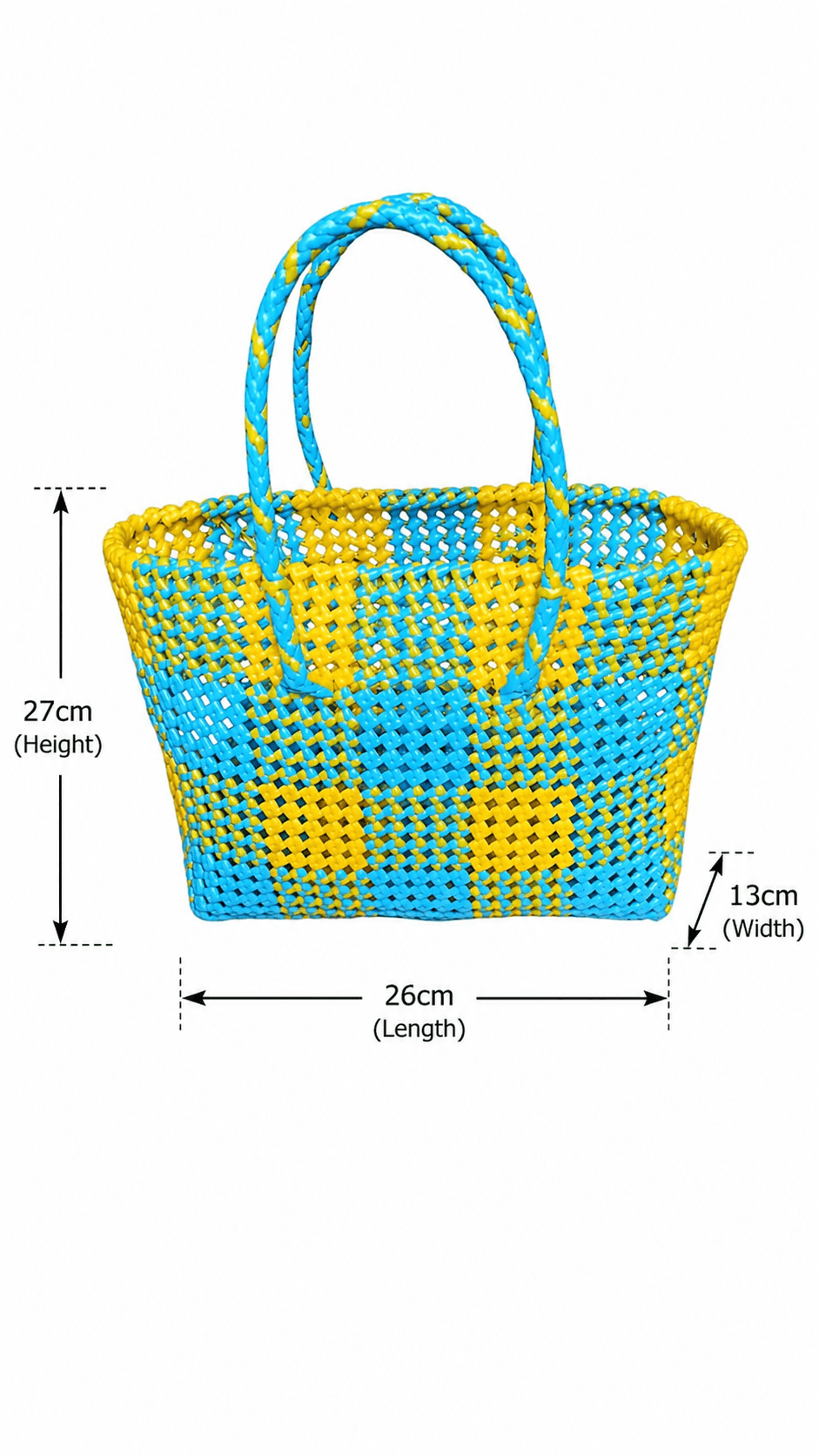 Deluxe Premium Handmade Wire Woven Bags | Traditional Plastic Wire Handbags | Reusable Shopping & Gift Bags | KMC Iyarkai Creation |Skyblue yellow_Normal 3