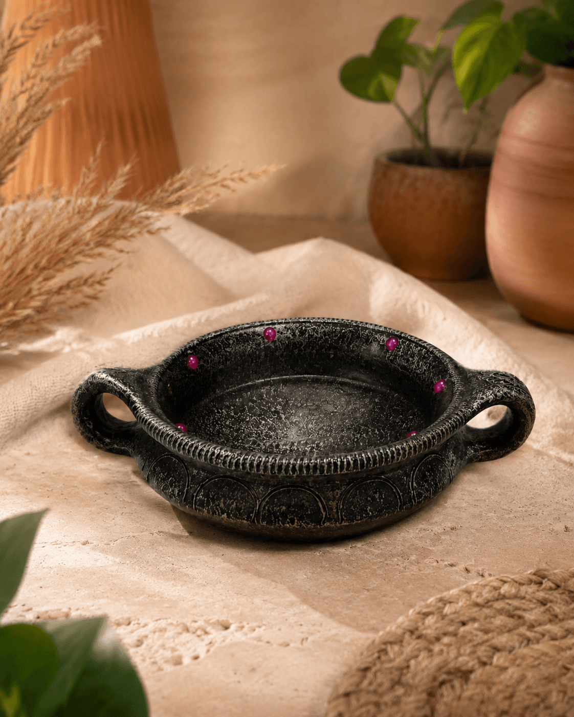 Premium Handmade Terracotta Clay Decor & Utility Products | Eco-Friendly Traditional Pottery | Artisan Handcrafted Home Décor & Gift Items – Black Uruli Bowl
