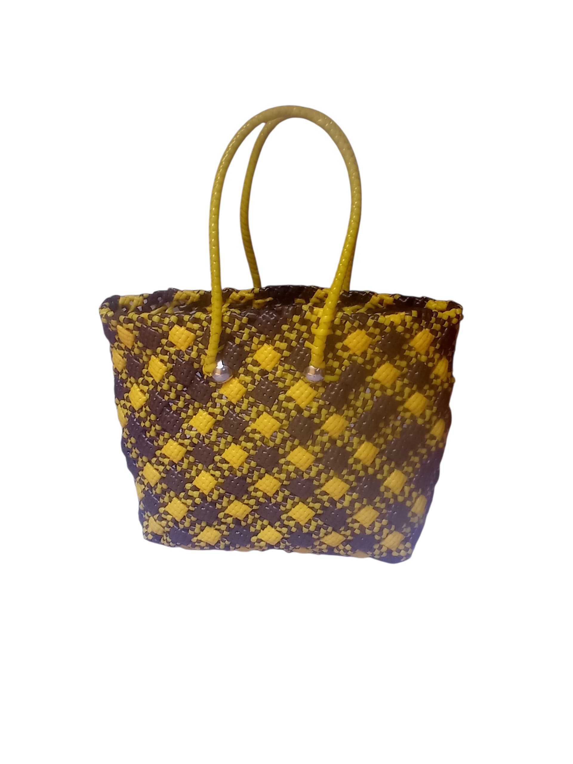 Deluxe Premium Handmade Wire Woven Bags | Traditional Plastic Wire Handbags | Reusable Shopping & Gift Bags | KMC Iyarkai Creation |Yellow brown biscuit 2