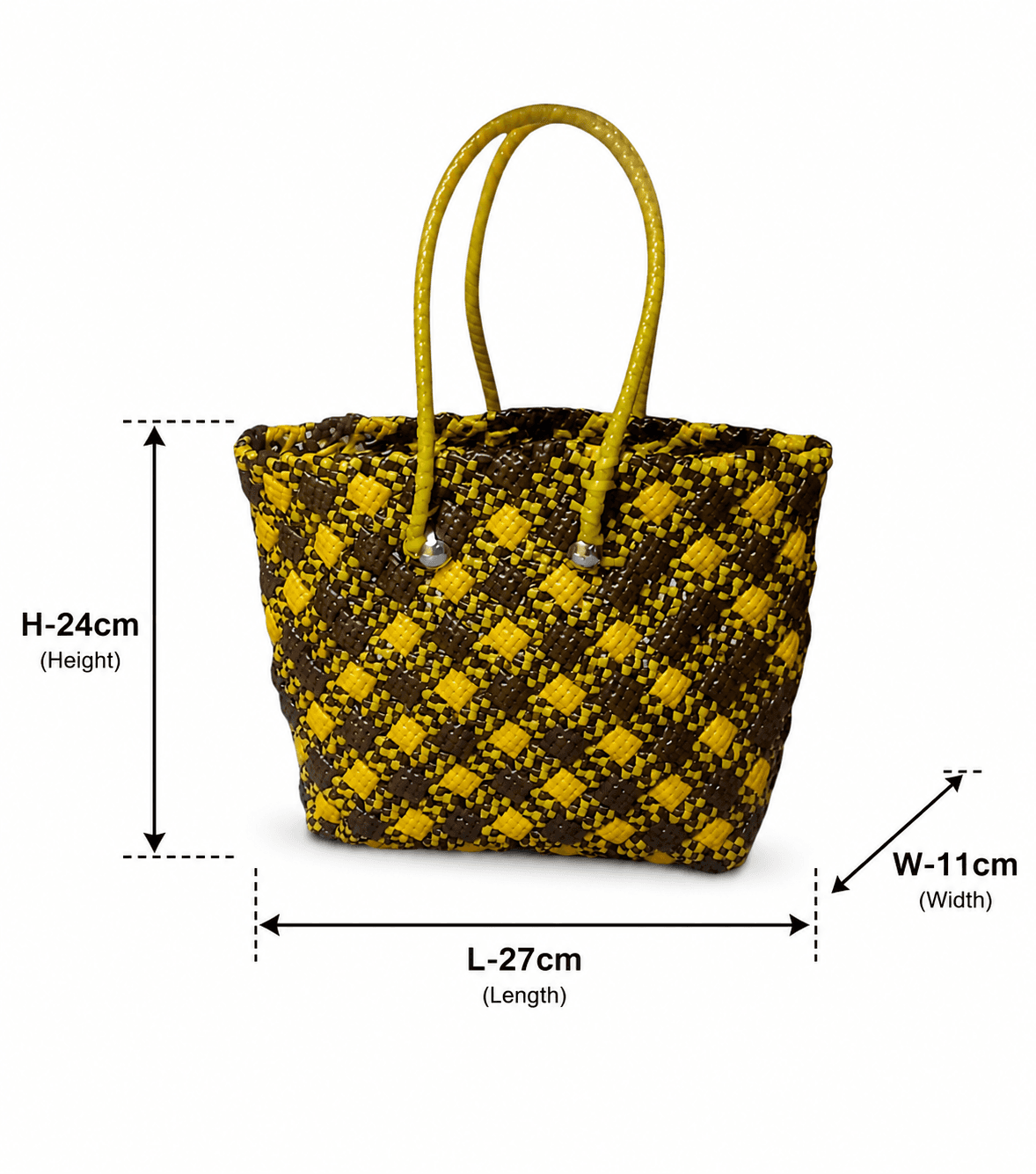 Deluxe Premium Handmade Wire Woven Bags | Traditional Plastic Wire Handbags | Reusable Shopping & Gift Bags | KMC Iyarkai Creation |Yellow brown biscuit 3