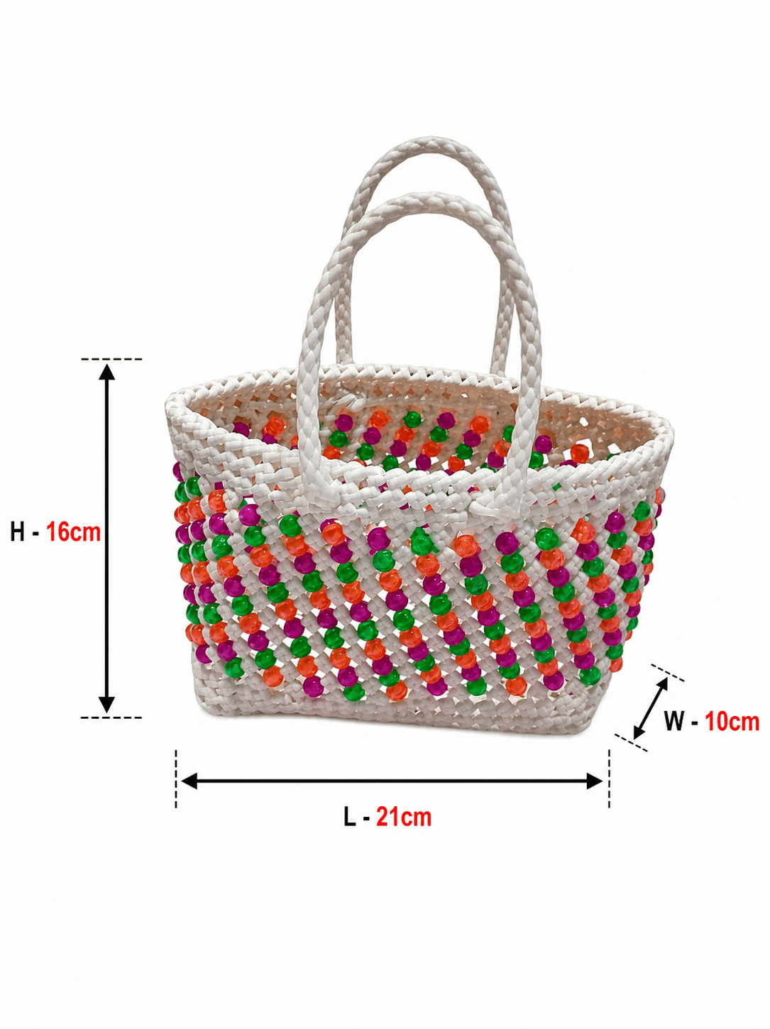 Deluxe Premium Handmade Wire Woven Bags | Traditional Plastic Wire Handbags | Reusable Shopping & Gift Bags | KMC Iyarkai Creation |White with multicolour beeds 3