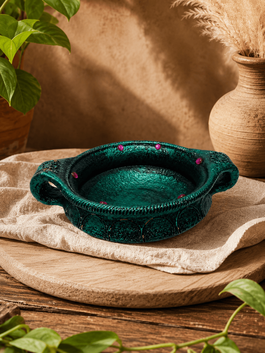 Premium Handmade Terracotta Clay Decor & Utility Products | Eco-Friendly Traditional Pottery | Artisan Handcrafted Home Décor & Gift Items – Green Uruli Bowl