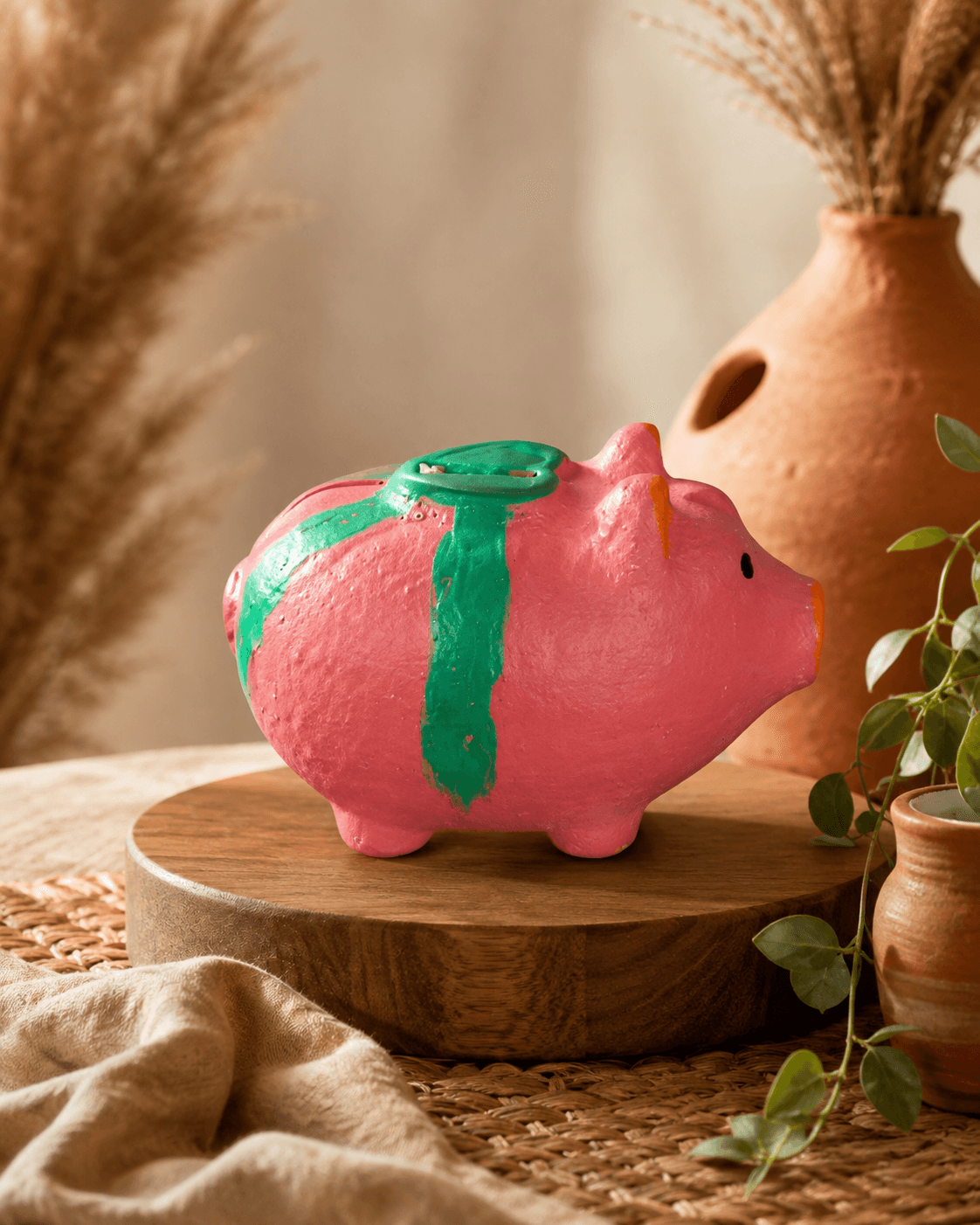 Premium Handmade Terracotta Clay Decor & Utility Products | Eco-Friendly Traditional Pottery | Artisan Handcrafted Home Décor & Gift Items – Pig Money Bank Pink 1