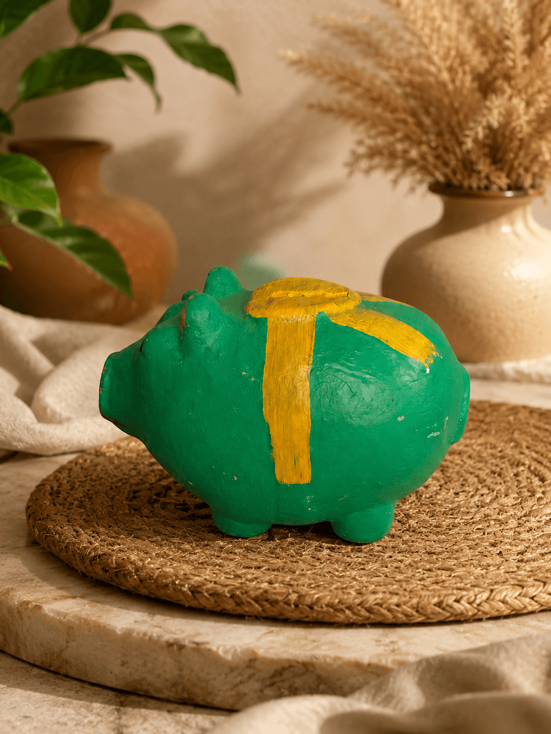 Premium Handmade Terracotta Clay Decor & Utility Products | Eco-Friendly Traditional Pottery | Artisan Handcrafted Home Décor & Gift Items – Pig Money Bank Green 1
