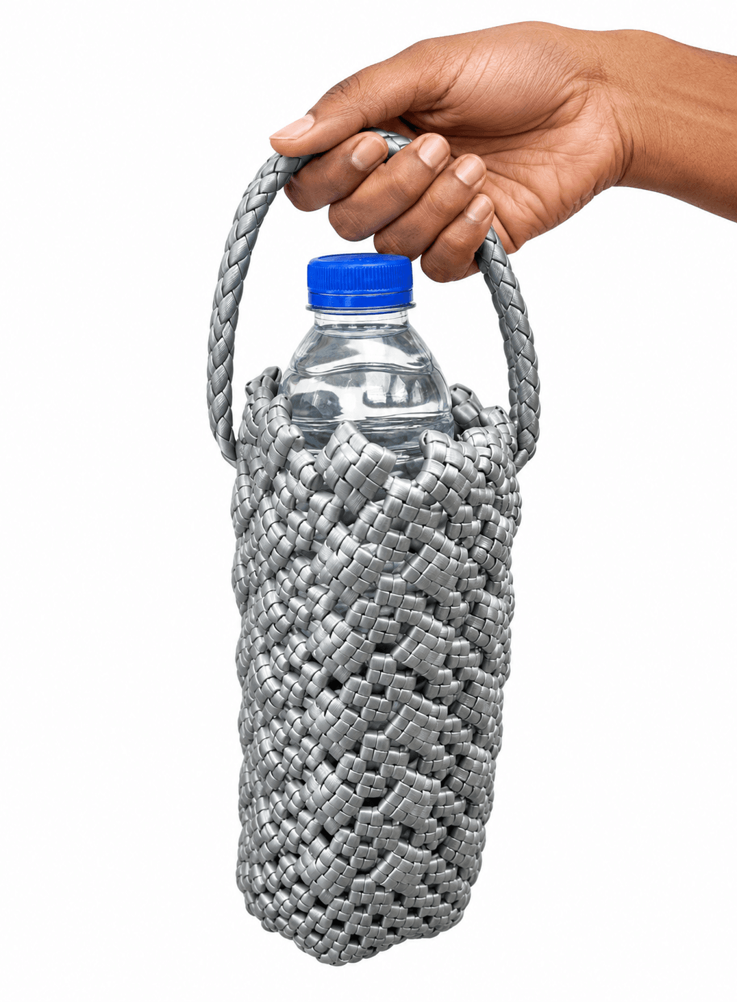 Deluxe Premium Handmade Wire Woven Bags | Traditional Plastic Wire Handbags | Reusable Shopping & Gift Bags | KMC Iyarkai Creation |Water_bottle_Ash 4