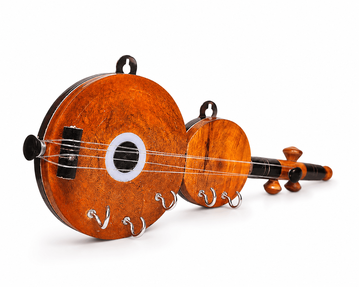 Handmade Wooden Veena Key Holder | Traditional Wall-Mounted Wooden Keychain Holder | Decorative Wooden Key Rack for Home Entrance | Artisan Handcrafted Home Décor 2