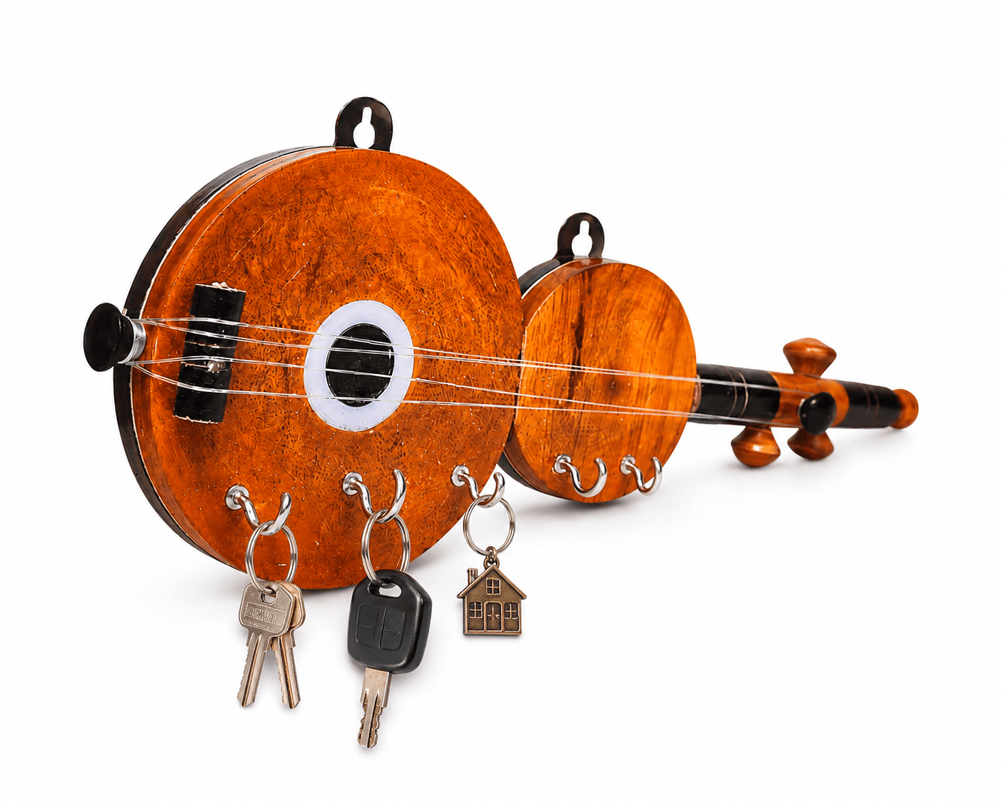 Handmade Wooden Veena Key Holder | Traditional Wall-Mounted Wooden Keychain Holder | Decorative Wooden Key Rack for Home Entrance | Artisan Handcrafted Home Décor 3