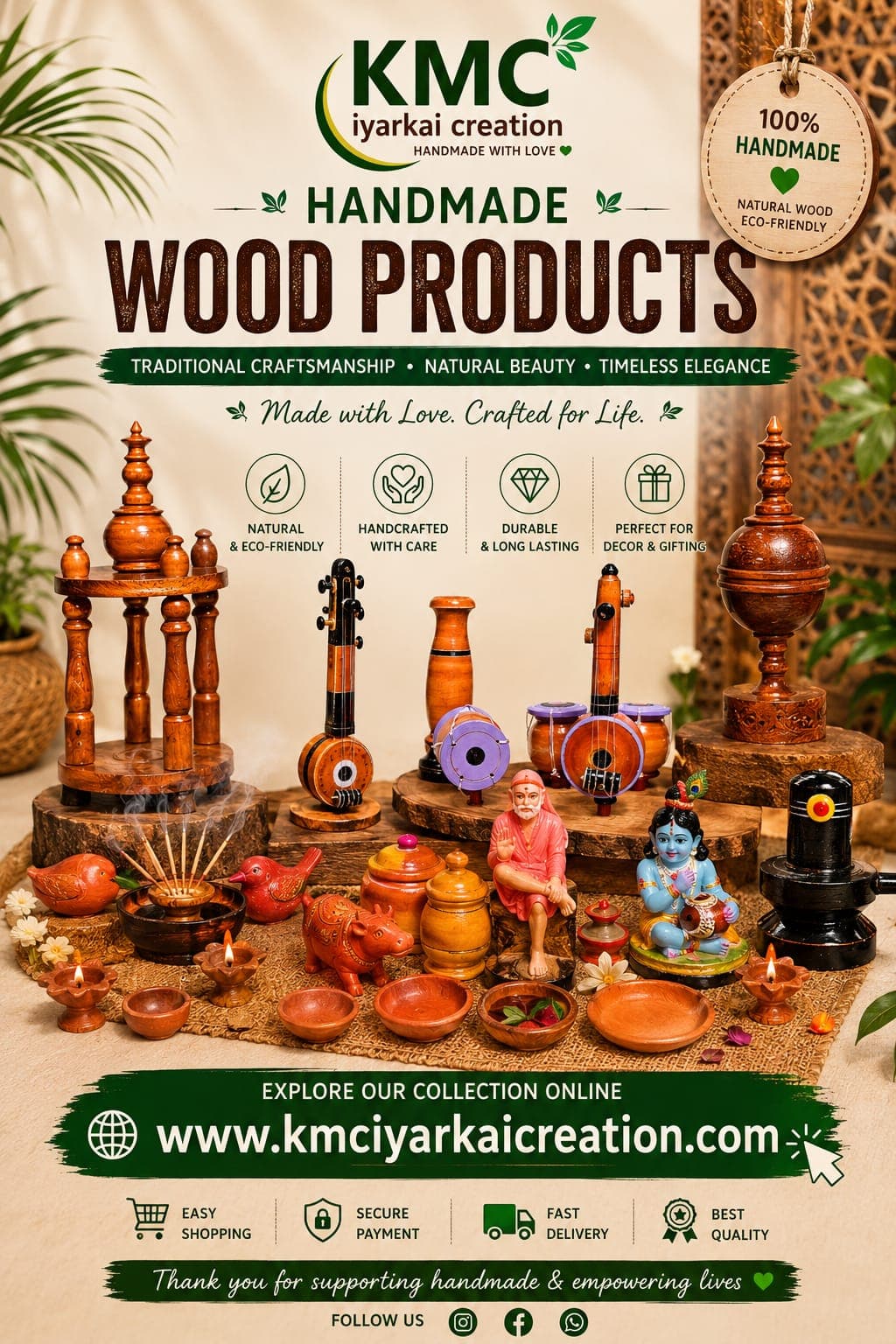 Handmade Wooden Kummam Chimil Storage Container (Pack of 3) | Traditional Wooden Spice & Dry Storage Jars with Lid | Artisan Handcrafted Kitchen & Home Organizer 5