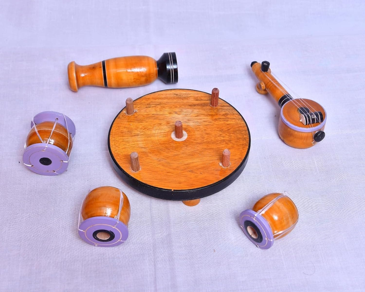 Handmade Wooden Musical Instrument Showpiece | Traditional Indian Wooden Miniature Music Set | Artisan Handcrafted Home Décor & Gift Item 3