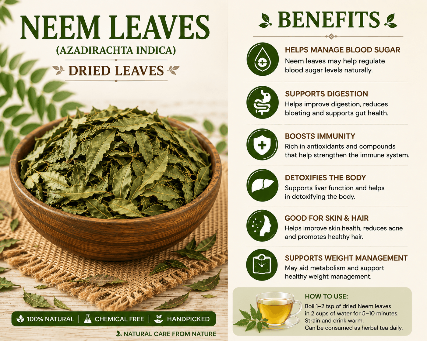 KMC Premium Dried Neem Leaves 1kg | Natural Sun-Dried Neem Patta | Azadirachta Indica Leaves | Chemical-Free Herbal Leaves | Pooja, Traditional & Multipurpose Use 2