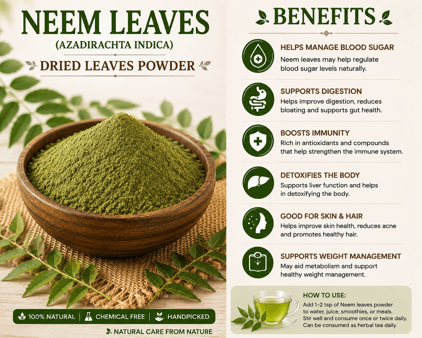 100% Pure Neem Leaves Powder (500g) – Finely Ground, Natural Detox for Skin, Hair & Wellness 2