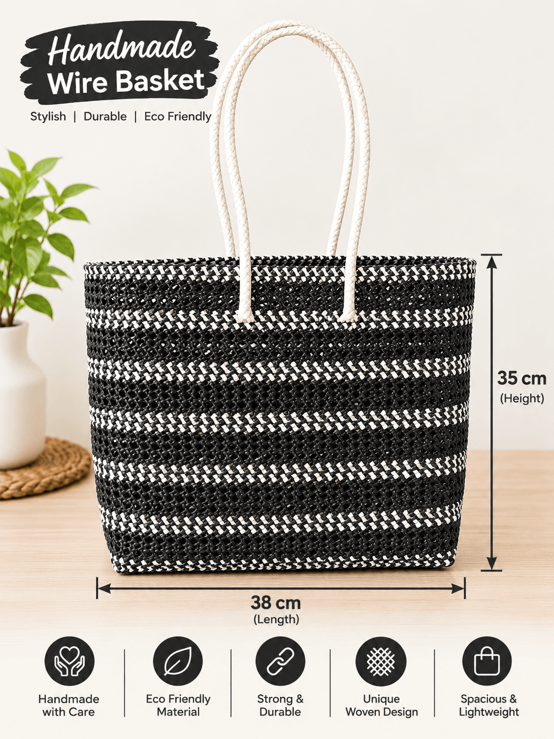 Deluxe black and white large size premium quality best for shopping 38*35 cm