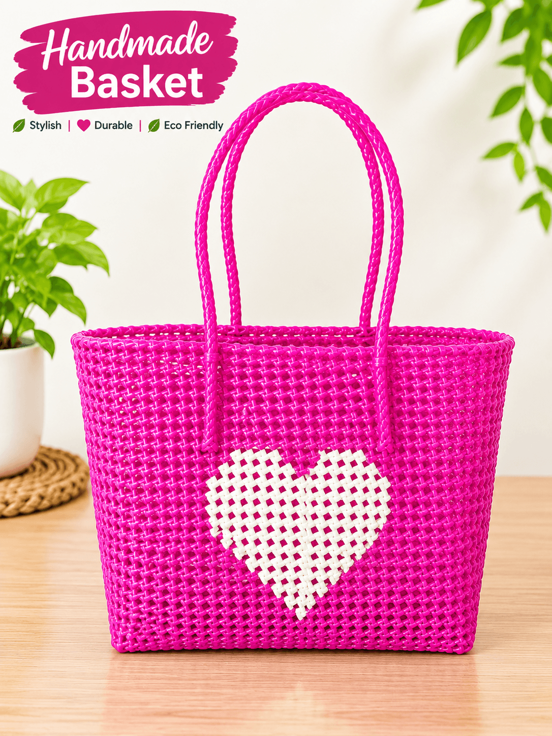 Glass pink and white heart 38*31 cm premium quality wire basket