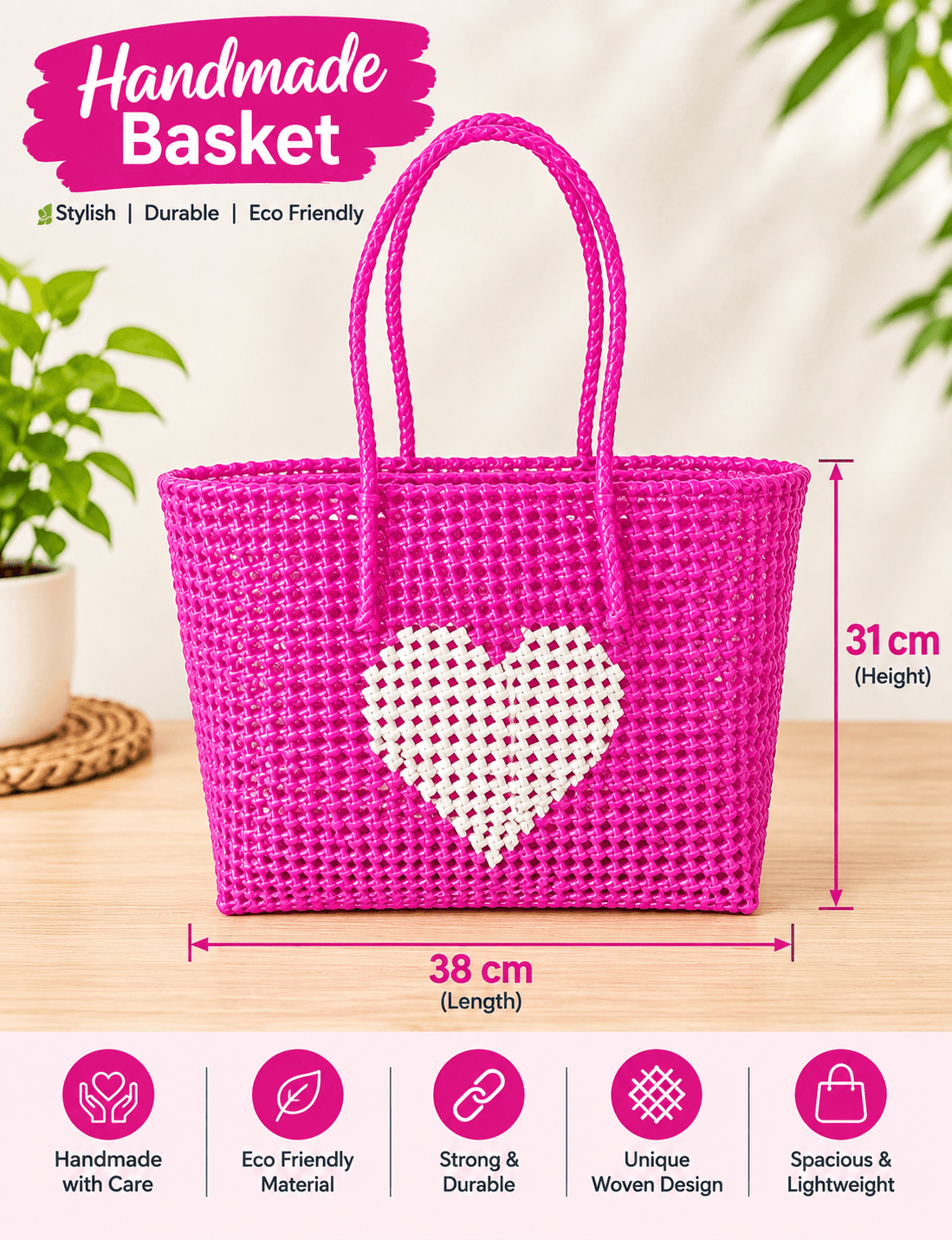 Glass pink and white heart 38*31 cm premium quality wire basket 2