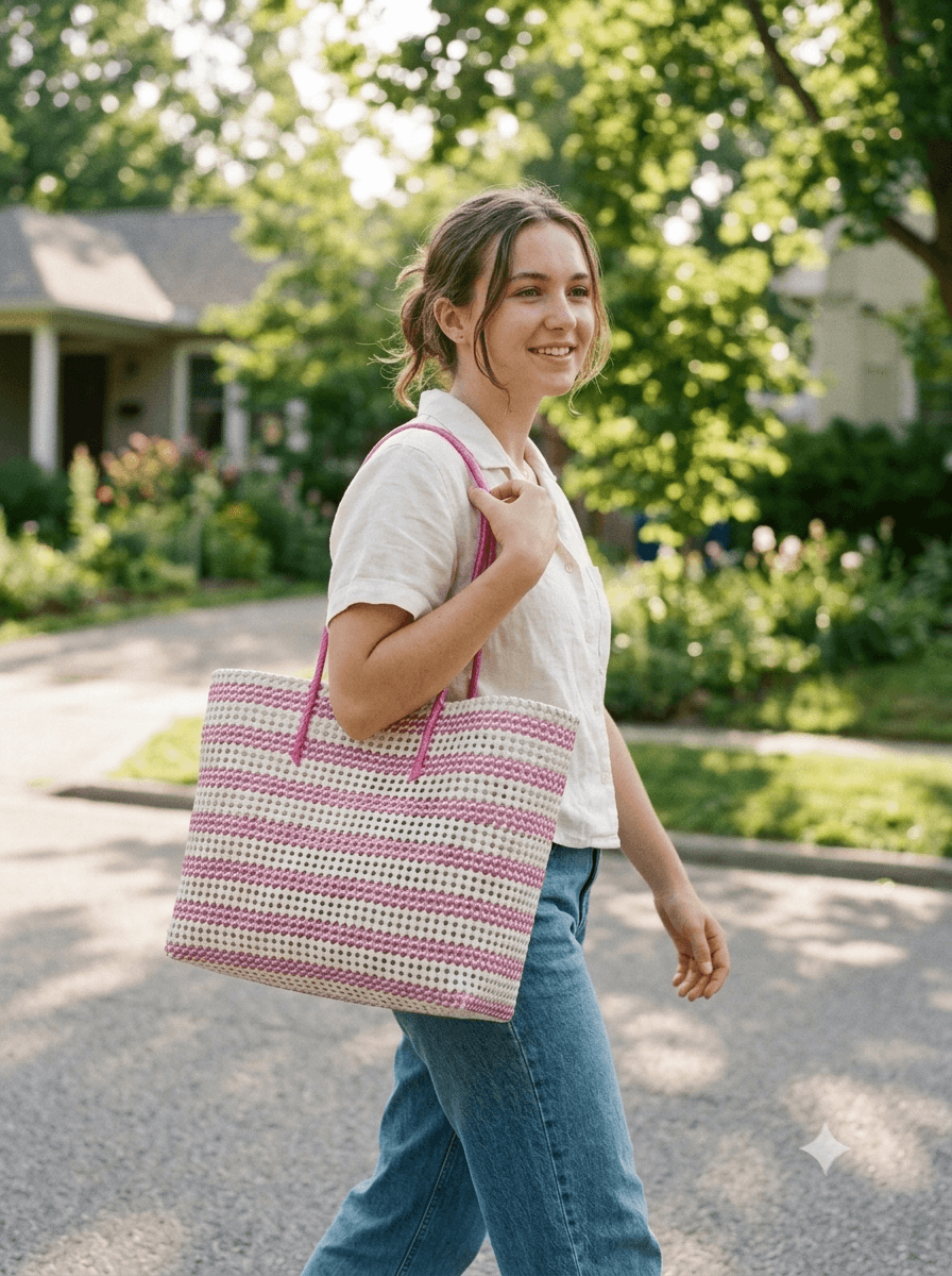 Deluxe pink and white large 38 x35 cm large handle premium quality basket 3