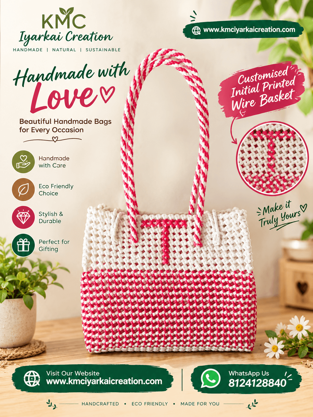 Deluxe red with white initial printed 28 x 23 cm premium quality basket