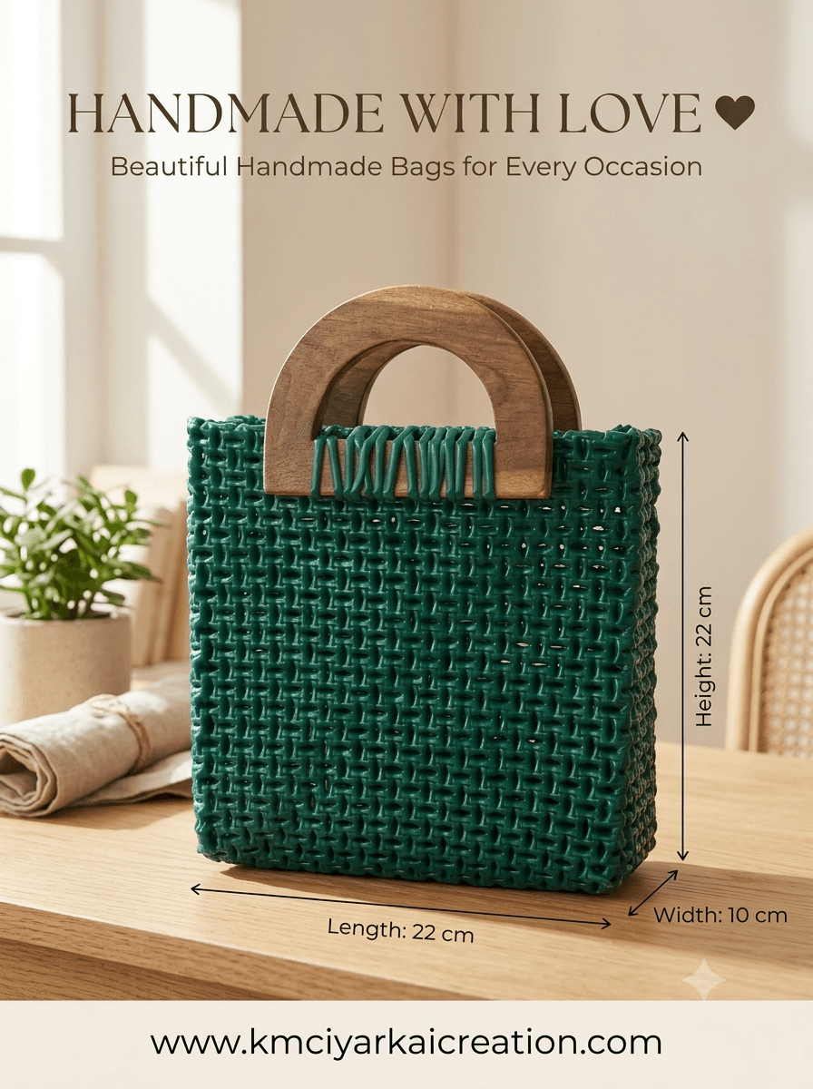 Deluxe dark green wooden handle 20 x 20 cm premium quality wire basket