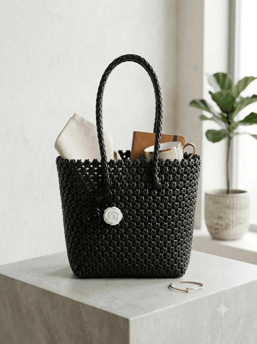 Deluxe black colour amla knot 27 cm x 25 cm wire basket