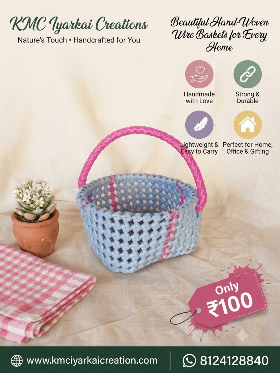 Deluxe pooja basket 14cm x 7 cm baby blue and pink colour handle premium quality 3